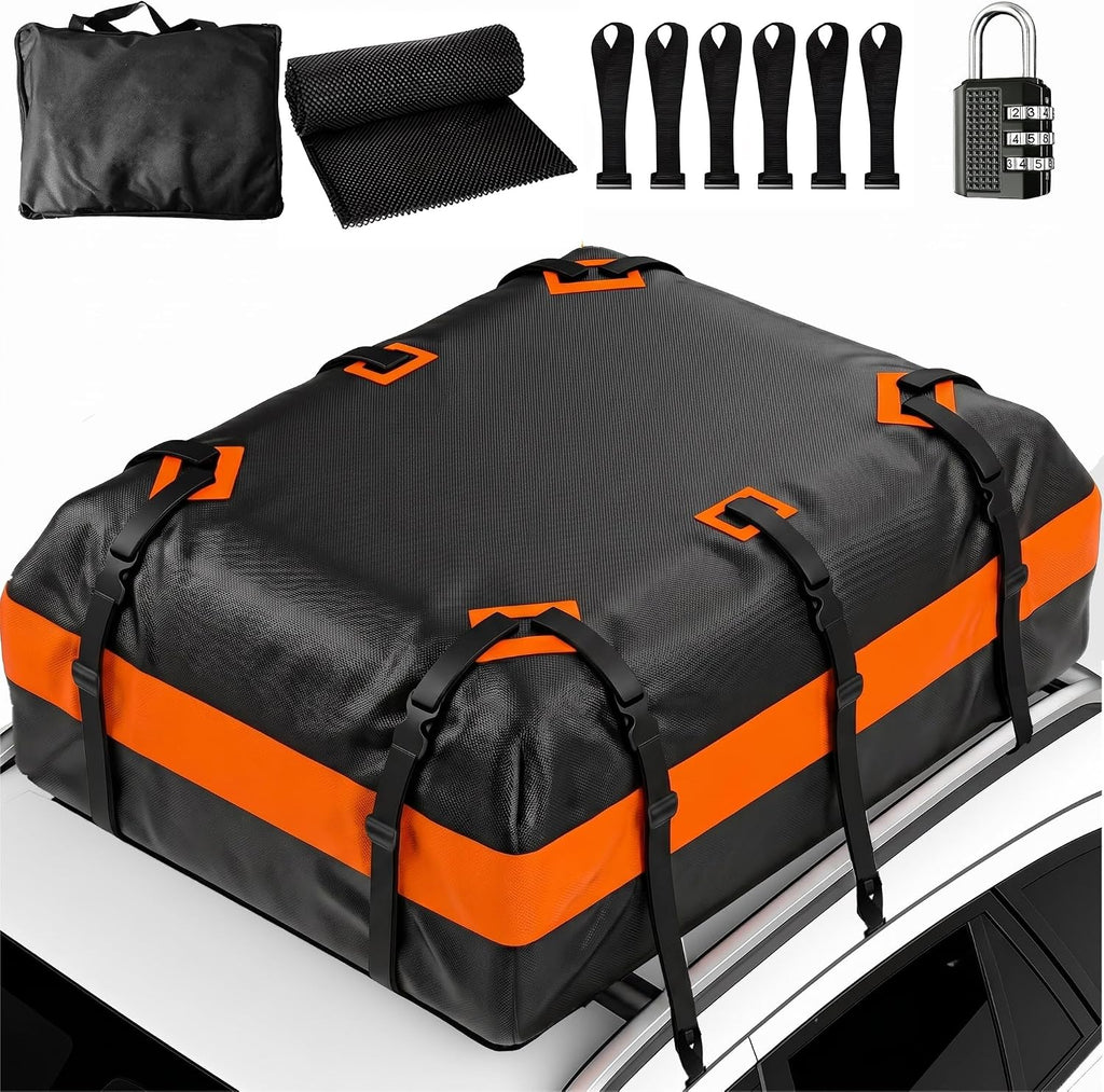 Car Roof Cargo Carrier 21 Cubit Feet 840D PVC Waterproof Rooftop Cargo Carrier Soft-Shell for Vehicle Car Top Luggage Storage, with Anti-Slip Mat, Reinforced Straps, Hooks, Lock, Storage Bag