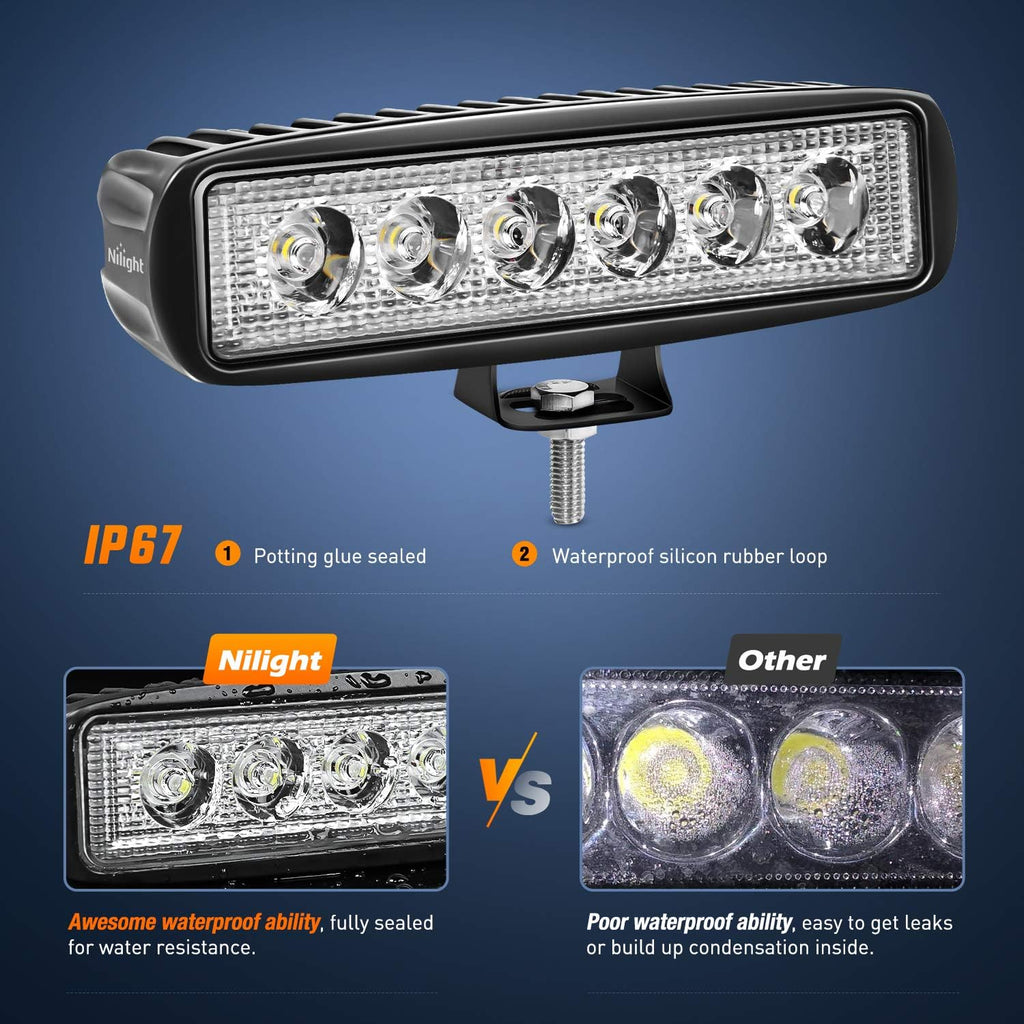 nilight - 15019s-d led light bar 4pcs 18w showing dimensions