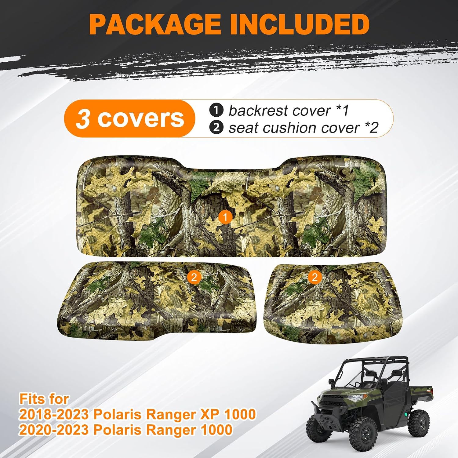 BORDAN Heavy Duty UTV Seat Cover for 2017-2021 Polaris Ranger XP 1000, Waterproof 1680D Camo Seat Covers for UTV Polaris Ranger 1000 2020-2025 Full Protection Outdoor (3 PCS)