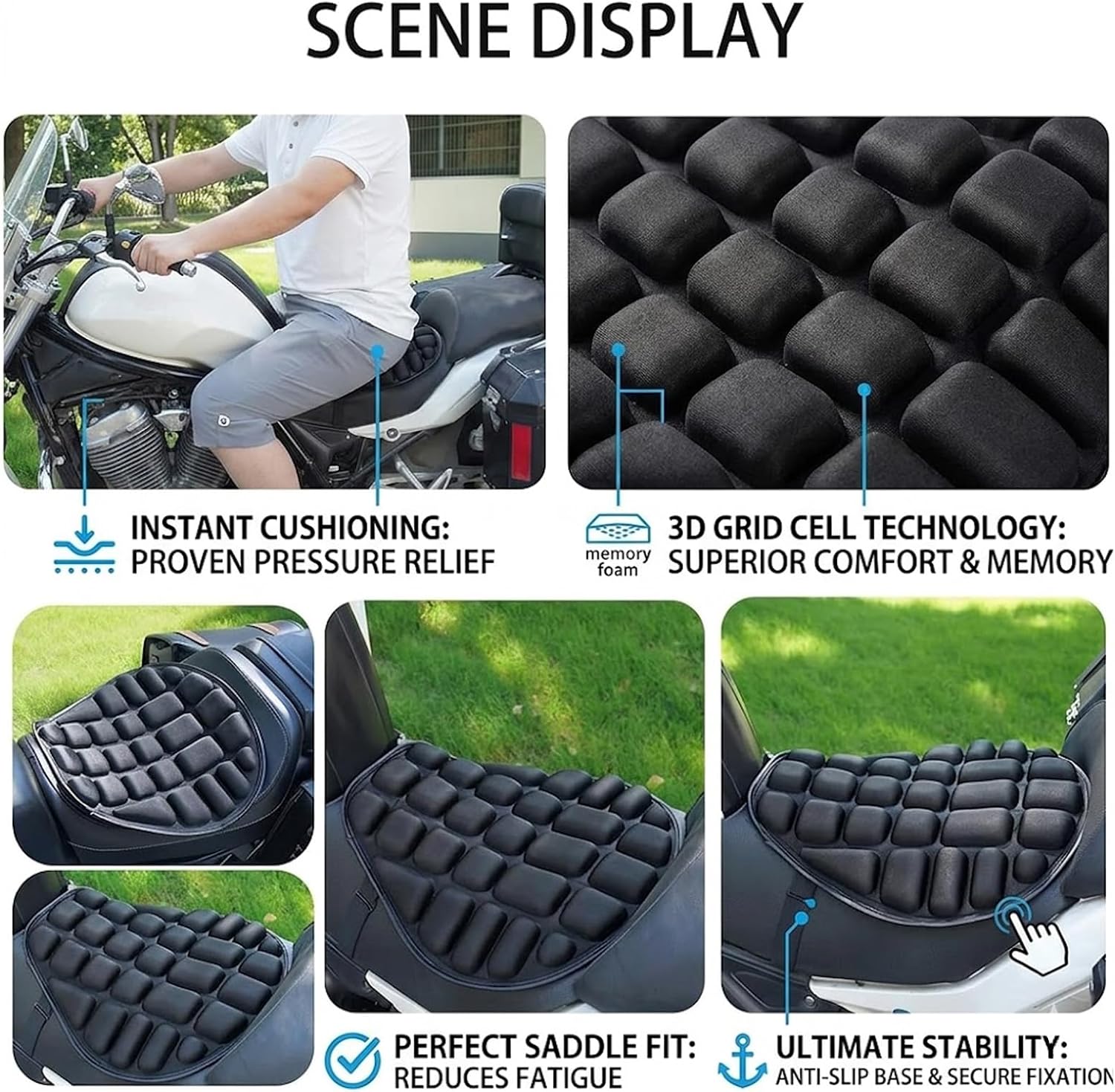 Motorcycle Seat Cushion for Kawasaki Vulcan 900 2006-2026, Breathable Shock Absorbing Non Slip Motorcycle Seat Pad with Ergonomic Groove Design, Comfort Seat Cover for Touring & Commuter Riders