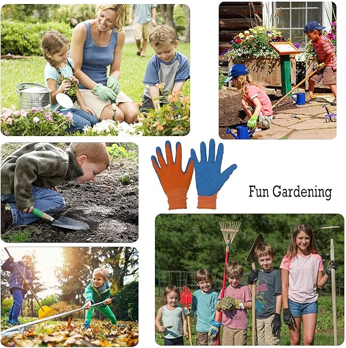 HANDLANDY 3 Pairs Kids Gardening Gloves Latex Free, Nitrile Coated Children - Image 6