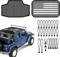 JKU Sunshade Mesh for 2007-2018 Jeep Wrangler JK Unlimited 4 Door, UV Protection Front & Rear Seat Cover, Thick PVC (American Flag & Black)