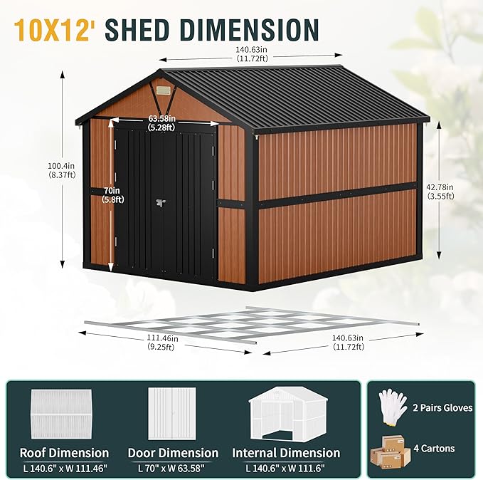 10x12 Ft Outdoor Storage Shed, Extra Large Metal Shed - Image 2