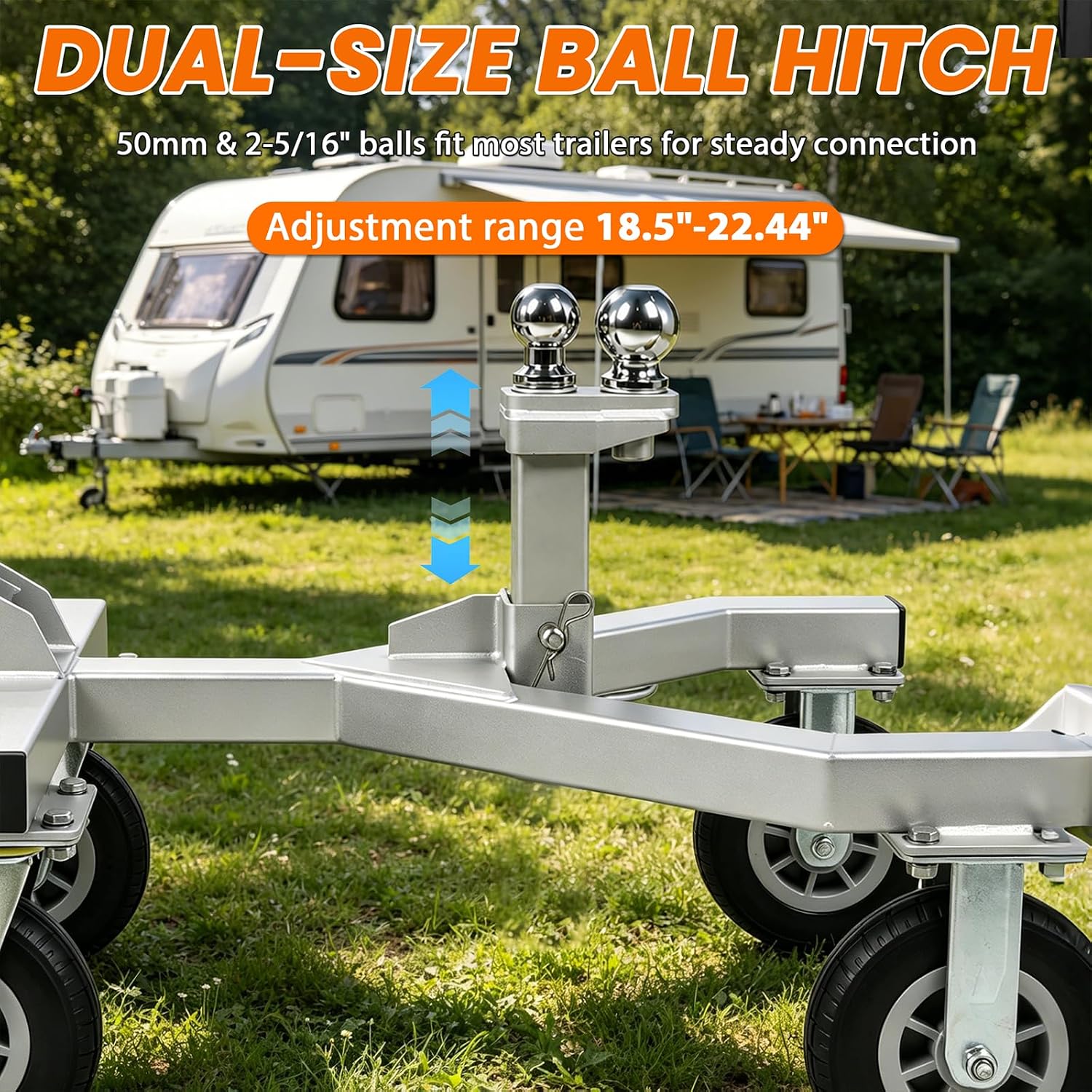 Heavy-Duty Trailer Dolly, 3500 lbs Tongue with Dual 2" & 2-5/16" Hitch Balls, 20000 lbs Max Load, 360° Swivel Wheels w/Brake, 9" All-Terrain Tires for RV Camper Boat