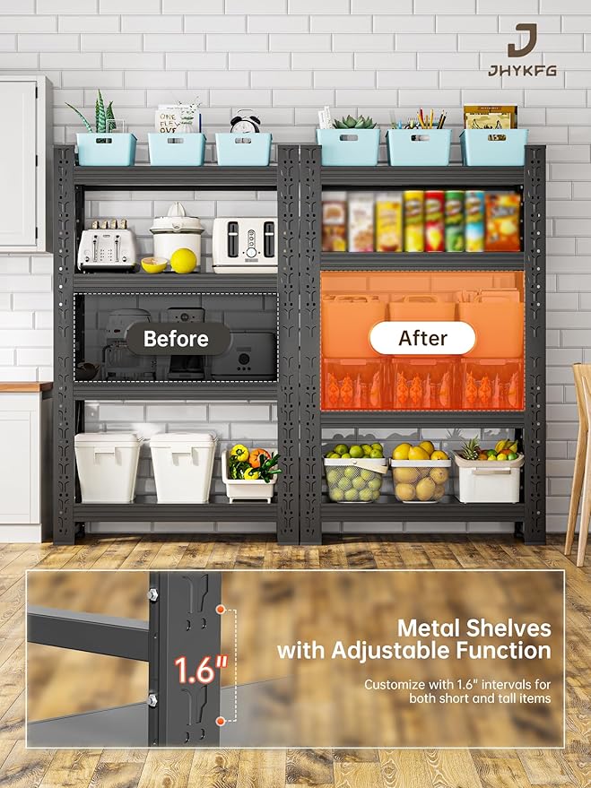 4-Tier Storage Shelves, Adjustable Industrial Metal Shelf System, 000lbs - Image 7