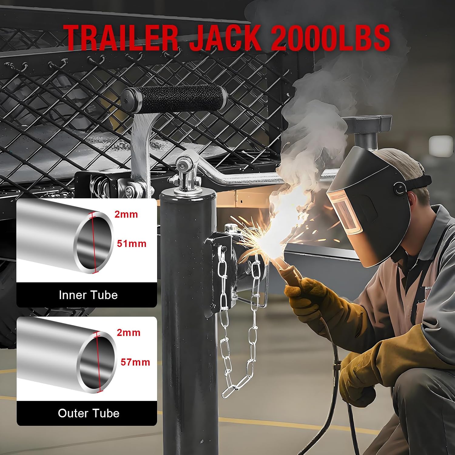 Big RED 2000 LBs Capacity Weld on Pipe Mount Swivel Trailer Jack, ATR39003R