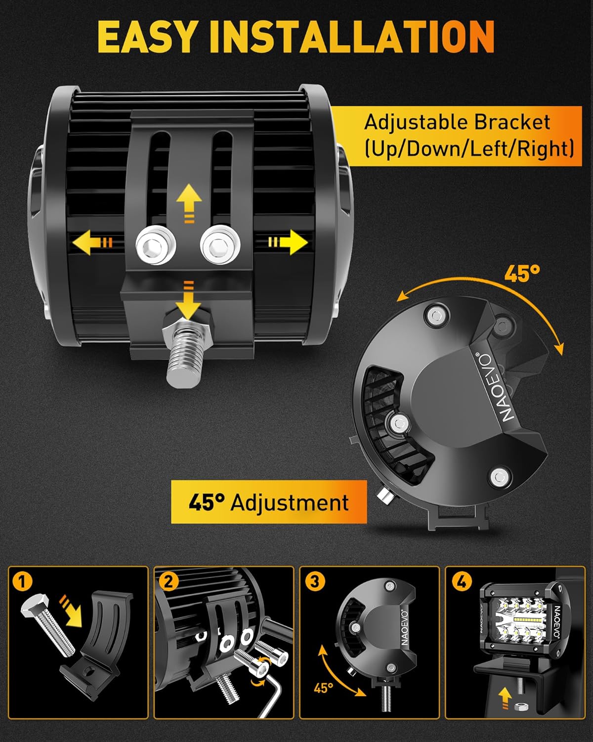 naoevo 4 inch led pod lights, 360w 36,000lm, package contents