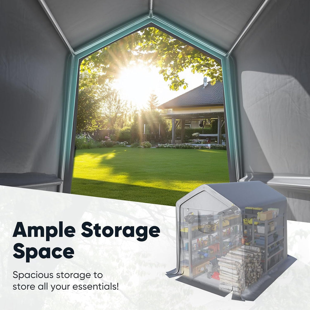 quictent 6x8ft small storage shelter portable shed with, side view