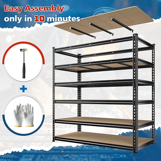 55" W Storage Shelves, 3060LBS Garage Shelving Heavy Duty, 6-Tier Heavy Duty - Image 7