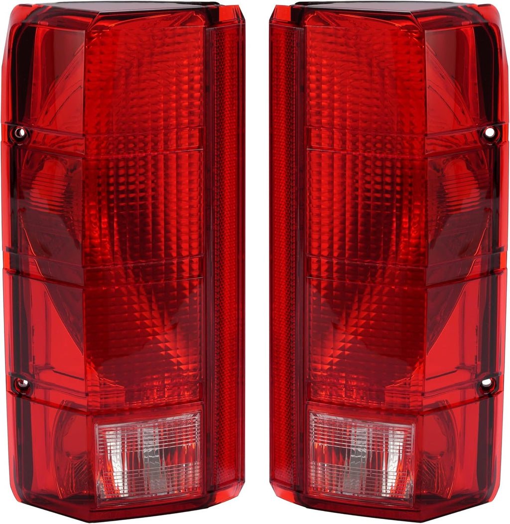 HECASA Pair Tail Light Compatible with 1980-1986 Ford F-150 F-250 F-350 Bronco F-100 Halogen Brake Lamp Taillight Replacement for E4TZ13405B FO2800103 E4TZ13404B FO2801102 Red White Lens Black Housing