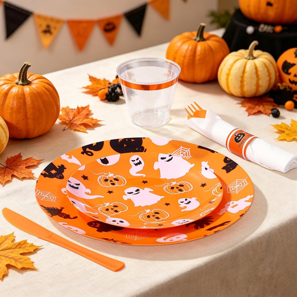 Sylans 175PCS Halloween Party Plates Set Disposable for 25 Guests
