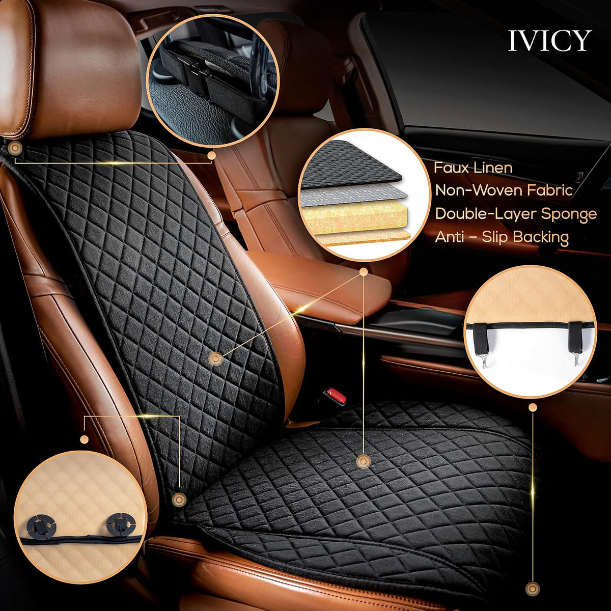 ivicy faux linen front car seat cover, seat shown in use