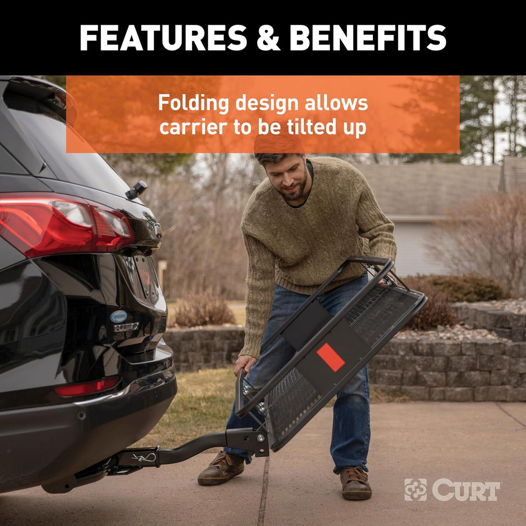 CURT 18153 Cargo Basket Hitch Trailer Hitch Cargo Carrier, 500 lbs. Capacity, 60-Inch x 23-1/2-Inch x 5-1/2-Inch, Fits 2-Inch Receiver