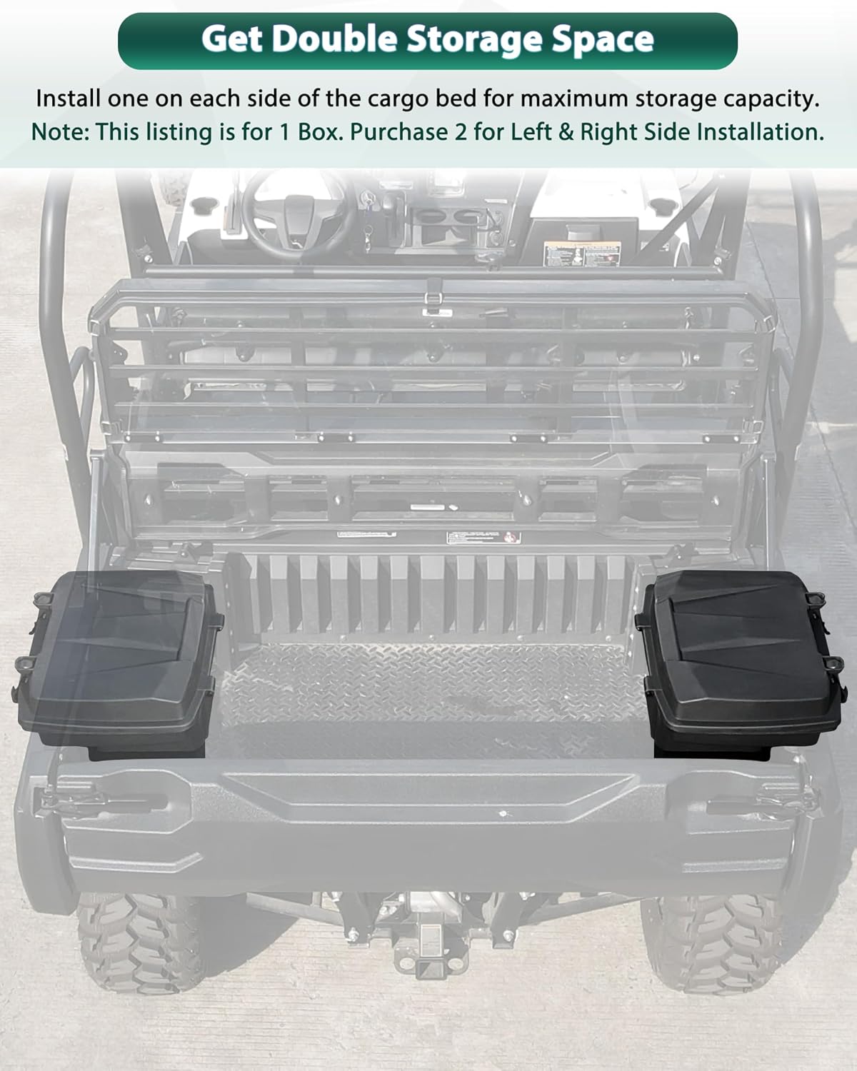 Rear Cargo Box for Kawasaki Mule Pro FXT DXT DX FX 2015-2026, 20L Waterproof Storage Bin with Latches, Heavy Duty PP Tool Organizer Rear Bed Tool Box for Kawasaki Mule PRO FX Accessories