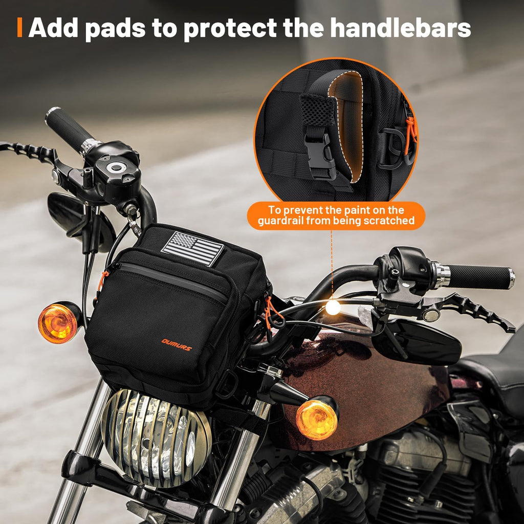 Oumurs Motorcycle Handlebar Bags,1680D Water-resistant Universal Bar bag American Flag Sissy Bar Bag Front Fork Storage Accessory Bag, For Softail Dyna Sportsters Dirt Bike Scooter E-bike Bicycle Blue