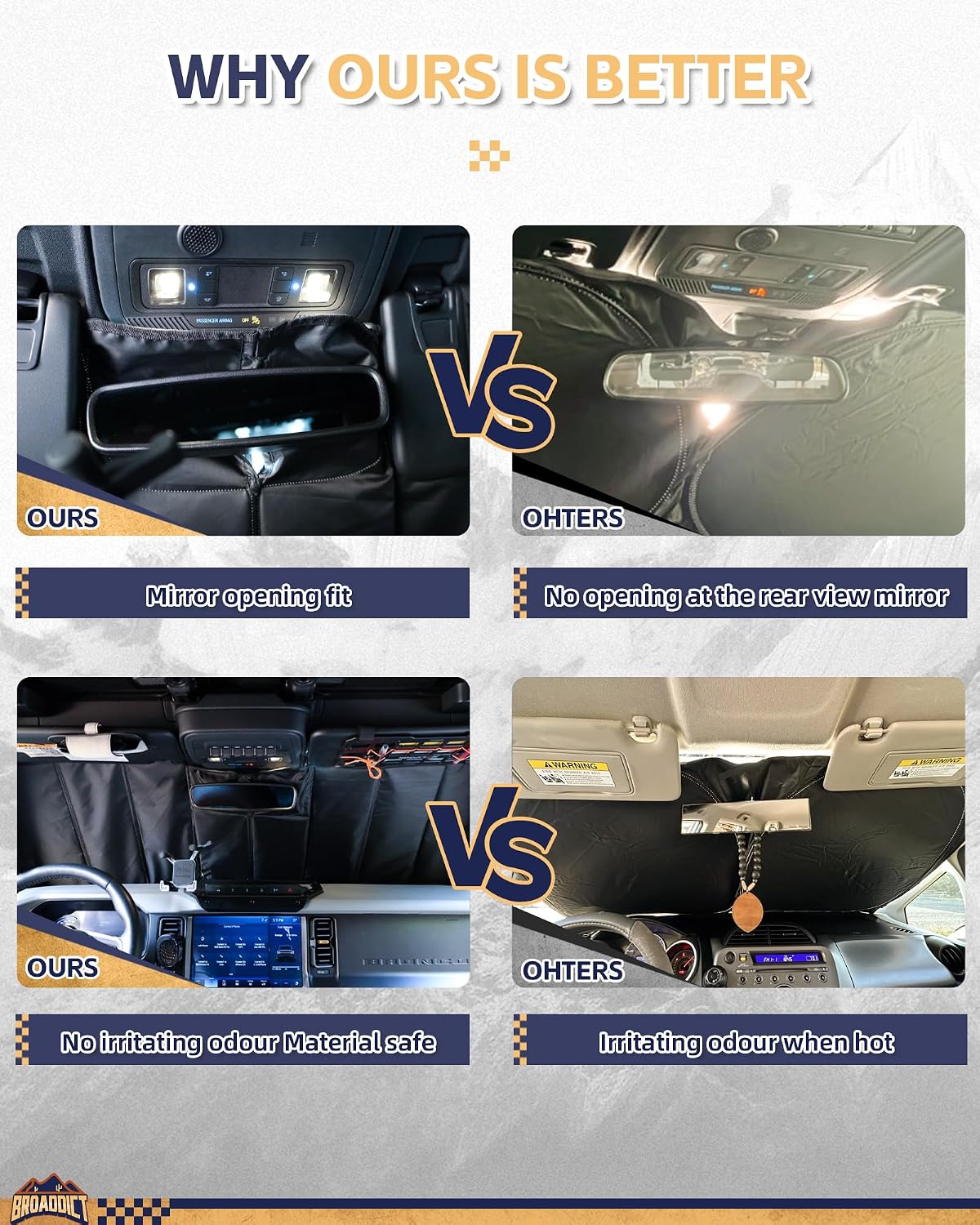 Custom Fit Windshield Sun Shade Fit for Ford Bronco 2021-2025 Foldable Front Sunshade Interior Protector, Complete Light & UV Blocking