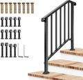 VIVOSUN Outdoor Handrail, 3 Step Stair Handrail, Wrought Mattle Iron Stair