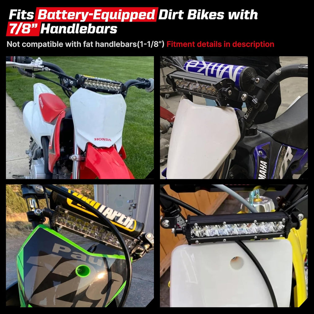 Dirt Bike Light Bar Kit, Plug-Play Dirt Bike Headlight, 7/8” Handlebar (Battery Equipped), Dirtbike Lightbar, Pit Bike Light Bar, for CRF110 KLX110 KLX140 TTR110 Raptor 110 DRZ400
