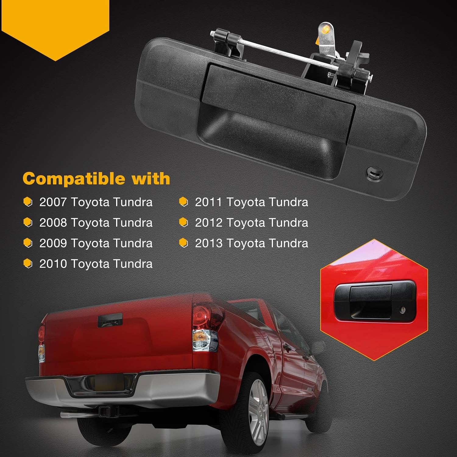 Gledewen Tailgate Handle Liftgate Latch Handle with Keyhole | for 2007-2013 Toyota Tundra | Replaces# 69090-0C040, 690900C040, 81213