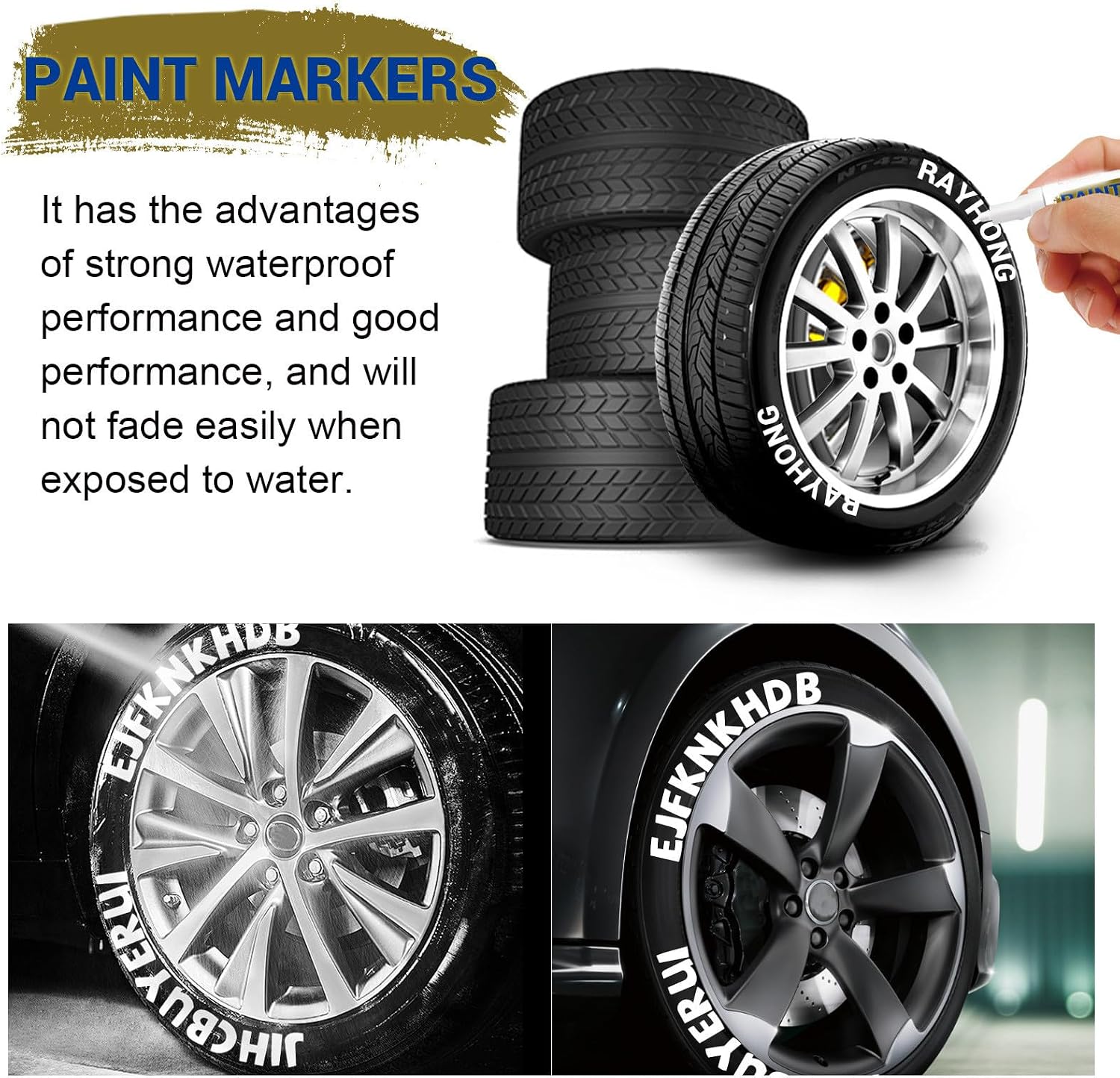 3Pieces Paint Pen for Car Tires, White Pens Tire Marker Lettering Oil