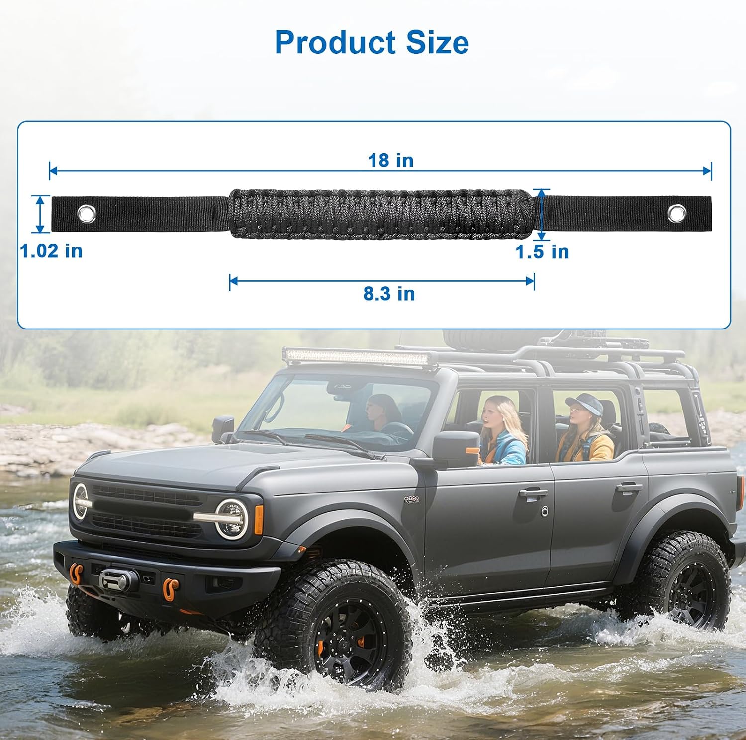 4 PCS Roll Bar Grab Handles Compatible with Ford-Bronco 2025, 2024, 2023, 2022, 2021, 4 or 2 Door, Upgrade Grab Handle, Comfortable Paracord Grip Handle, Black