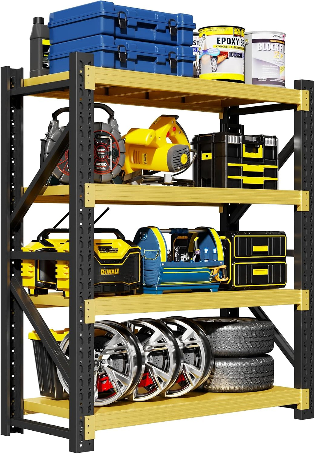 Garage Shelving Unit, 4 Tier Heavy Duty Racks, Easy Assembly, Metal Racks
