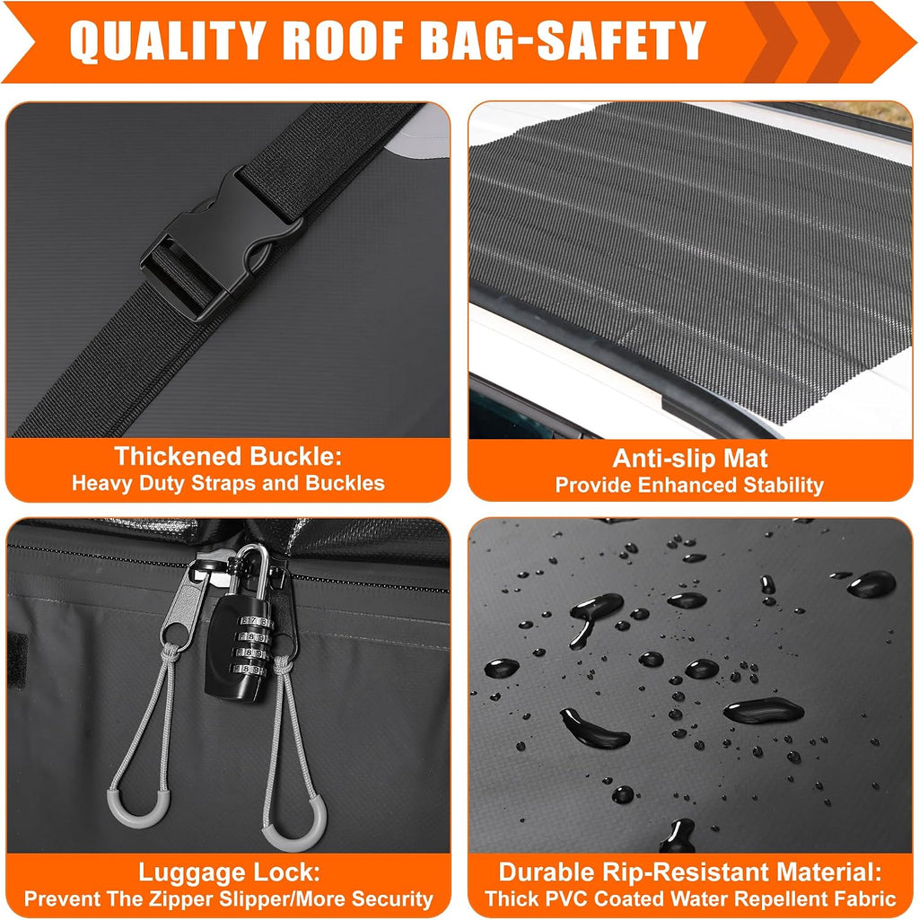 Sailnovo Rooftop Cargo Carrier Roof Bag,20 Cubic feet Soft PVC Waterproof Roof Bag for Most Vehicles with/Without Rack with Strap,Anti-Slip Mat,Padlock,Foldable Car Top Carrier for Road Trip Camping