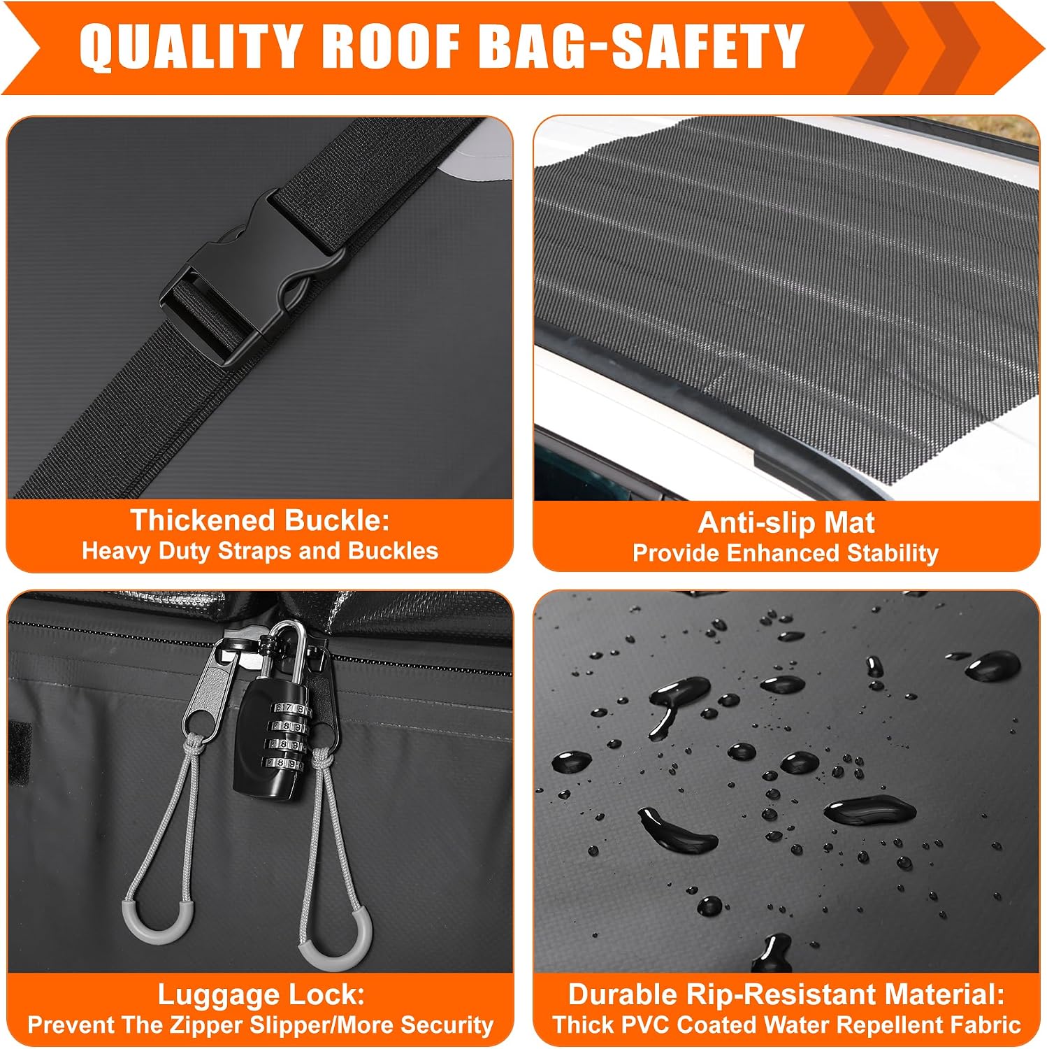 Sailnovo Rooftop Cargo Carrier Roof Bag,20 Cubic feet Soft PVC Waterproof Roof Bag for Most Vehicles with/Without Rack with Strap,Anti-Slip Mat,Padlock,Foldable Car Top Carrier for Road Trip Camping