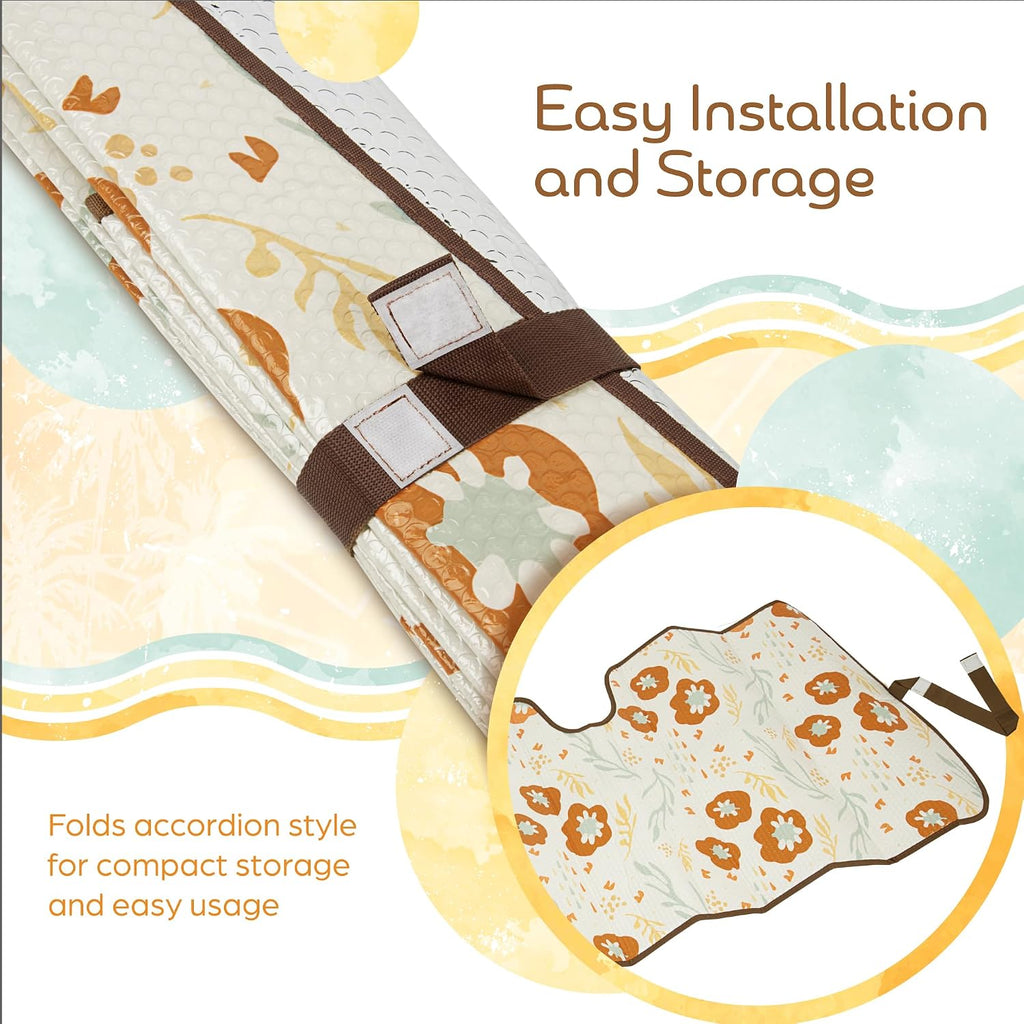 Carbella Orange Floral Car Windshield Sun Shade - Sun Visor Sunshade for Car Windshield - Window Shades for Cars, SUV & Truck - Dash Cover UV Protection for Front Window Shade Accessories - 57" x 27"