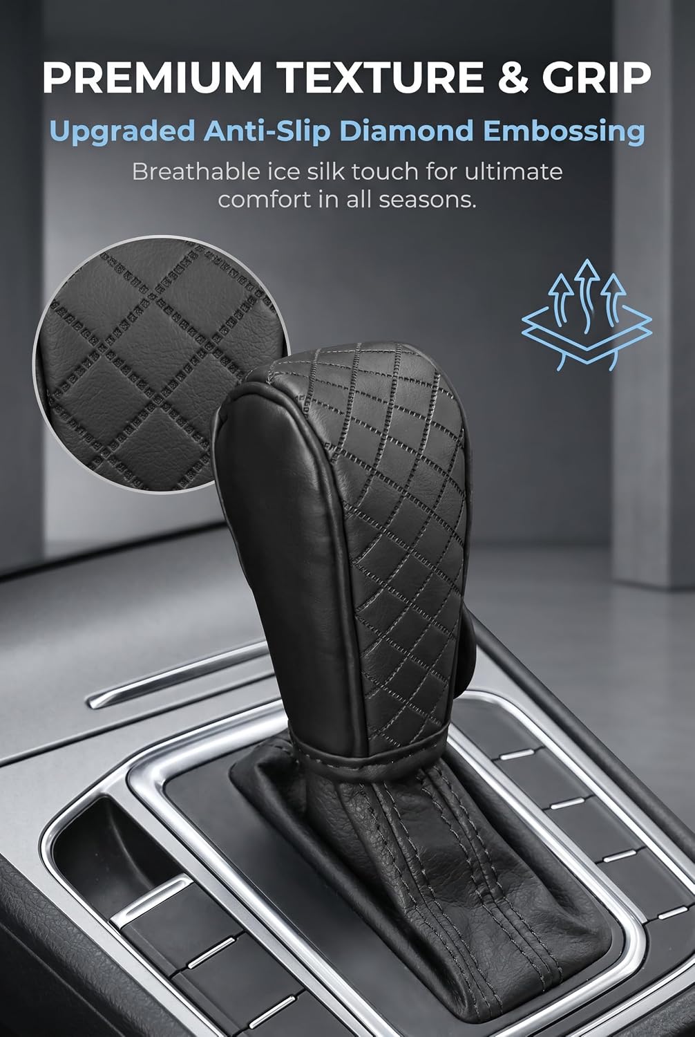 Car Gear Shift Cover, Anti-Slip Breathable Shift Knob Cover, Durable Leather Car Decorative Accessory, Universal for Most Cars, SUVs, Trucks (Black)