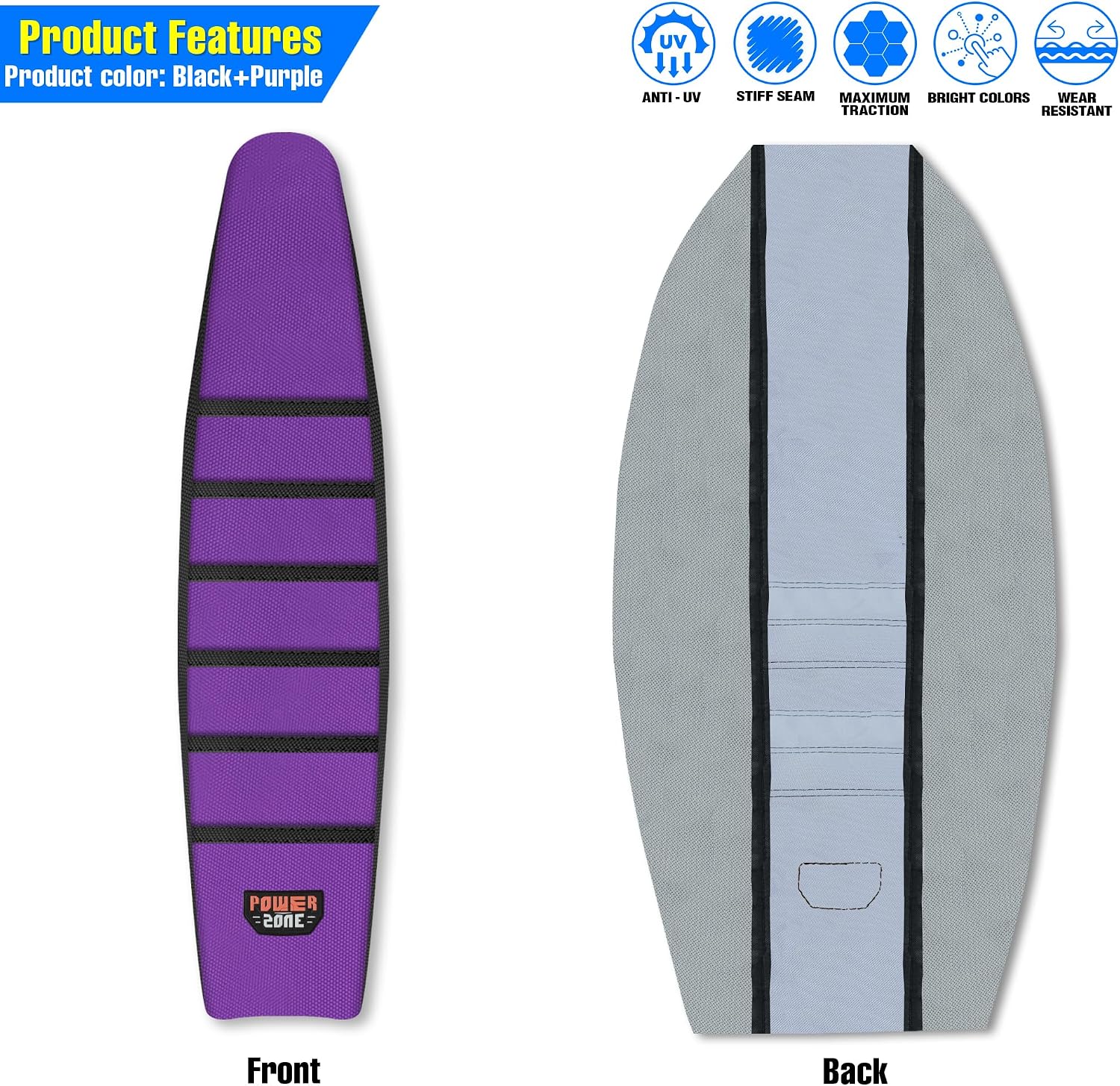 Universal Ribbed Dirt Bike Seat Cover - Gripper Soft Seat Cover for Most Dirt Pit Bike Motorcycle (Black-Purple)