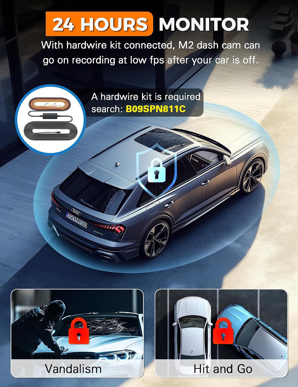 2.5K 3 Channel Dash Cam Front and Rear Inside with WiFi, 2' IPS Screen
