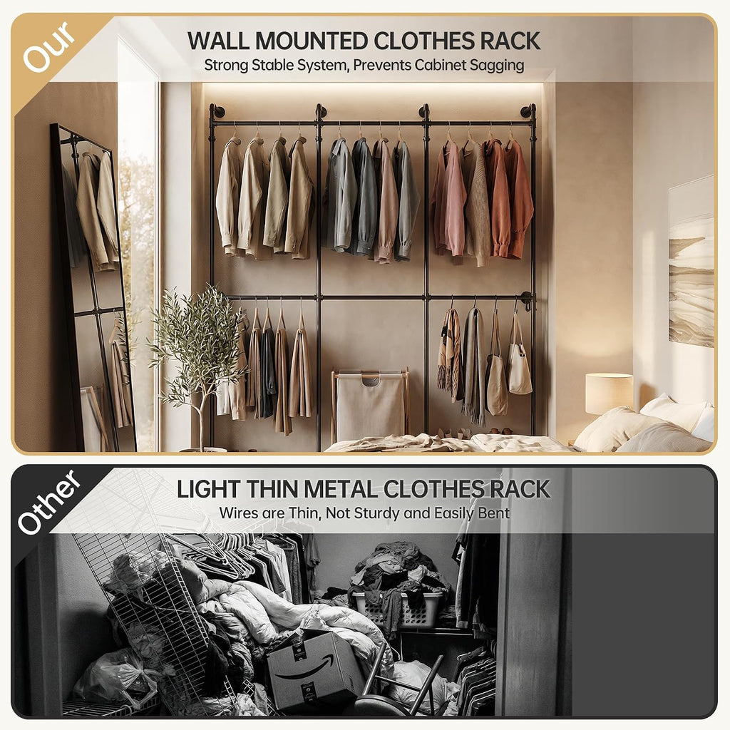 kryonix wall mounted closet system, 6 hanging rods, package contents