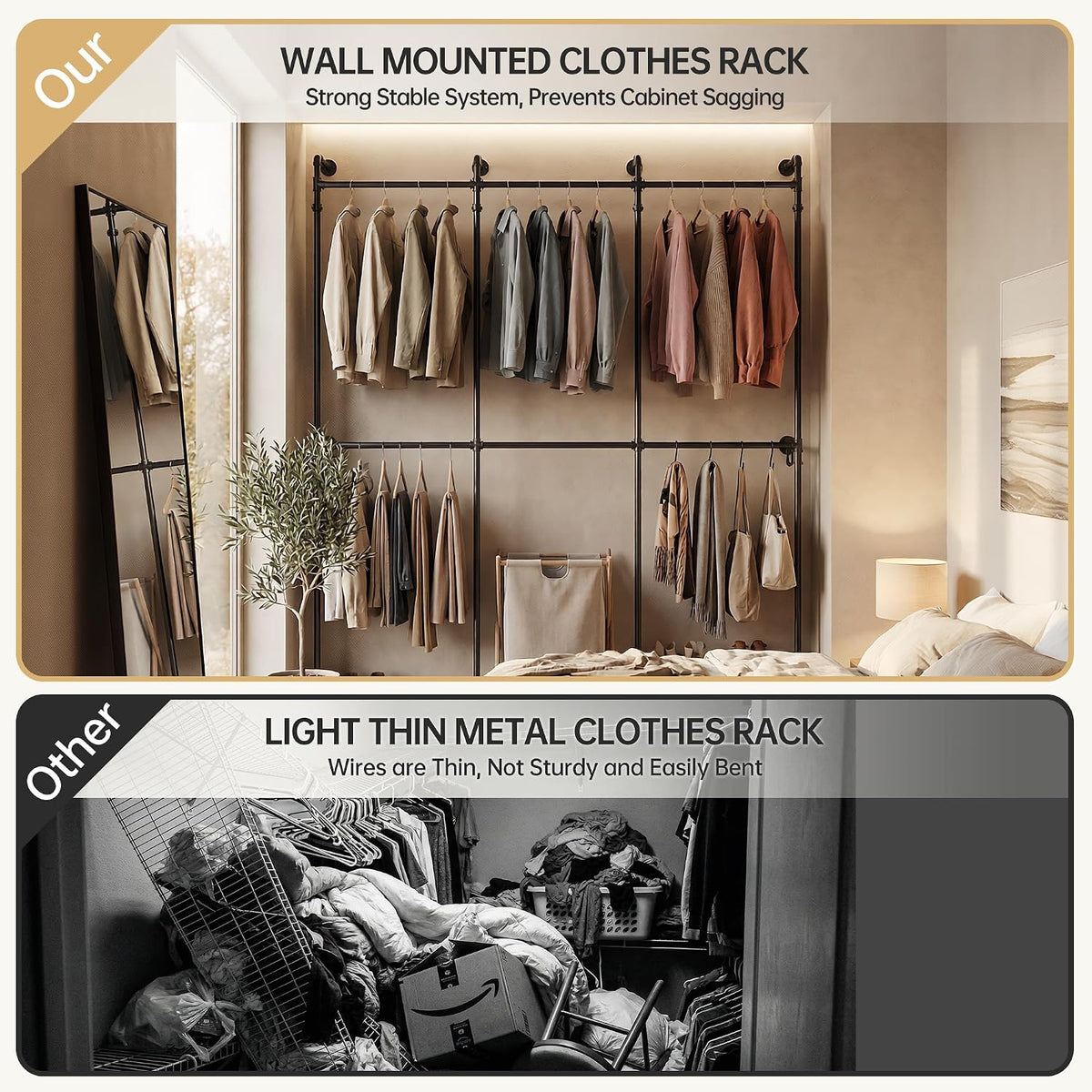 kryonix wall mounted closet system, 6 hanging rods, package contents
