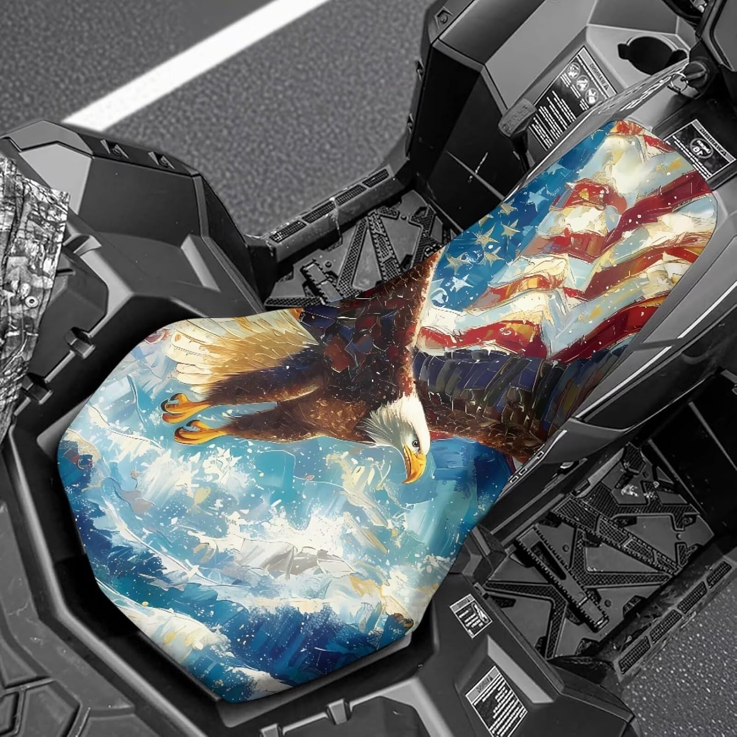 Forchrinse American Flag Eagle ATV Seat Cover Universal Four Wheeler Seat Cover Waterproof Motorcycle Cushion Covers Compatible with Polaris Sportsman Polaris Scrambler Honda Rancher