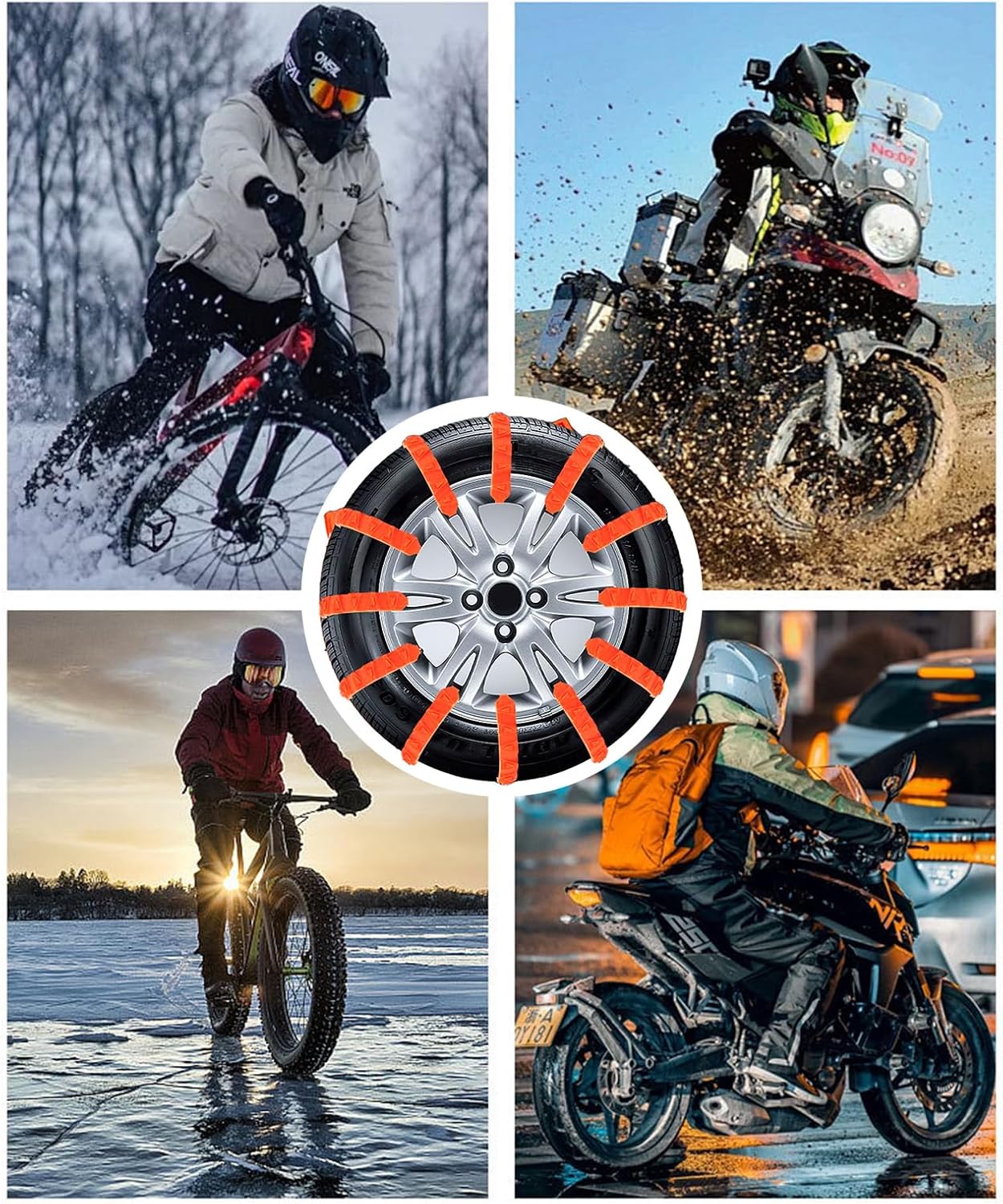 Snow Tire Chains Snow Chain Adjustable Chains for Motorcycles Scooter Electric Bike Anti Skid Cable Tie Portable