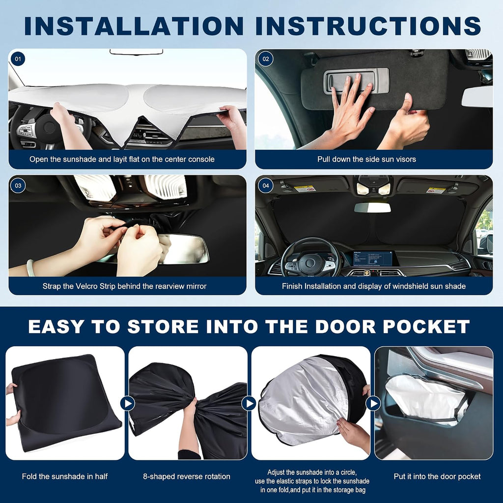 Windshield Sun Shade Custom Fit Ford F150 2021-2026(Lariat, King Ranch, Platinum, XL XLT Limited Raptor) Foldable Sunshade Windshield Cover Window Shade Sun Protector Sun Visor Accessories