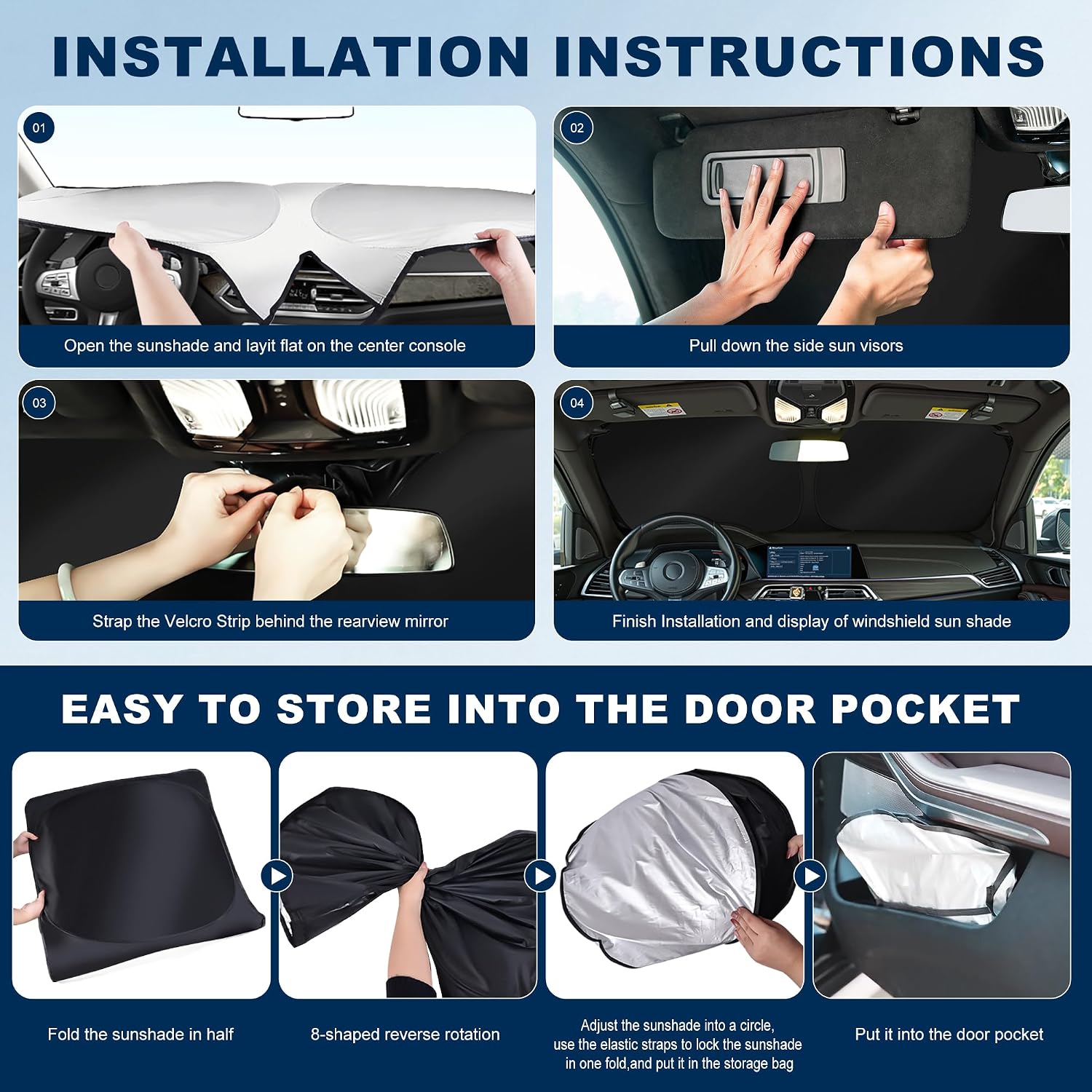 Windshield Sun Shade Custom Fit Ford F150 2021-2026(Lariat, King Ranch, Platinum, XL XLT Limited Raptor) Foldable Sunshade Windshield Cover Window Shade Sun Protector Sun Visor Accessories