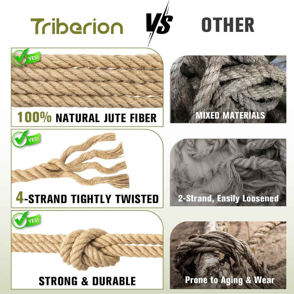 Jute Rope Heavy Duty - 1/2inch 50ft Natural Twine Twisted Manila Hemp Ropes Indoor and Outdoor Decorative Kits for Crafts Porch Swing Nautical Tug of War Deer Hunting Landscaping