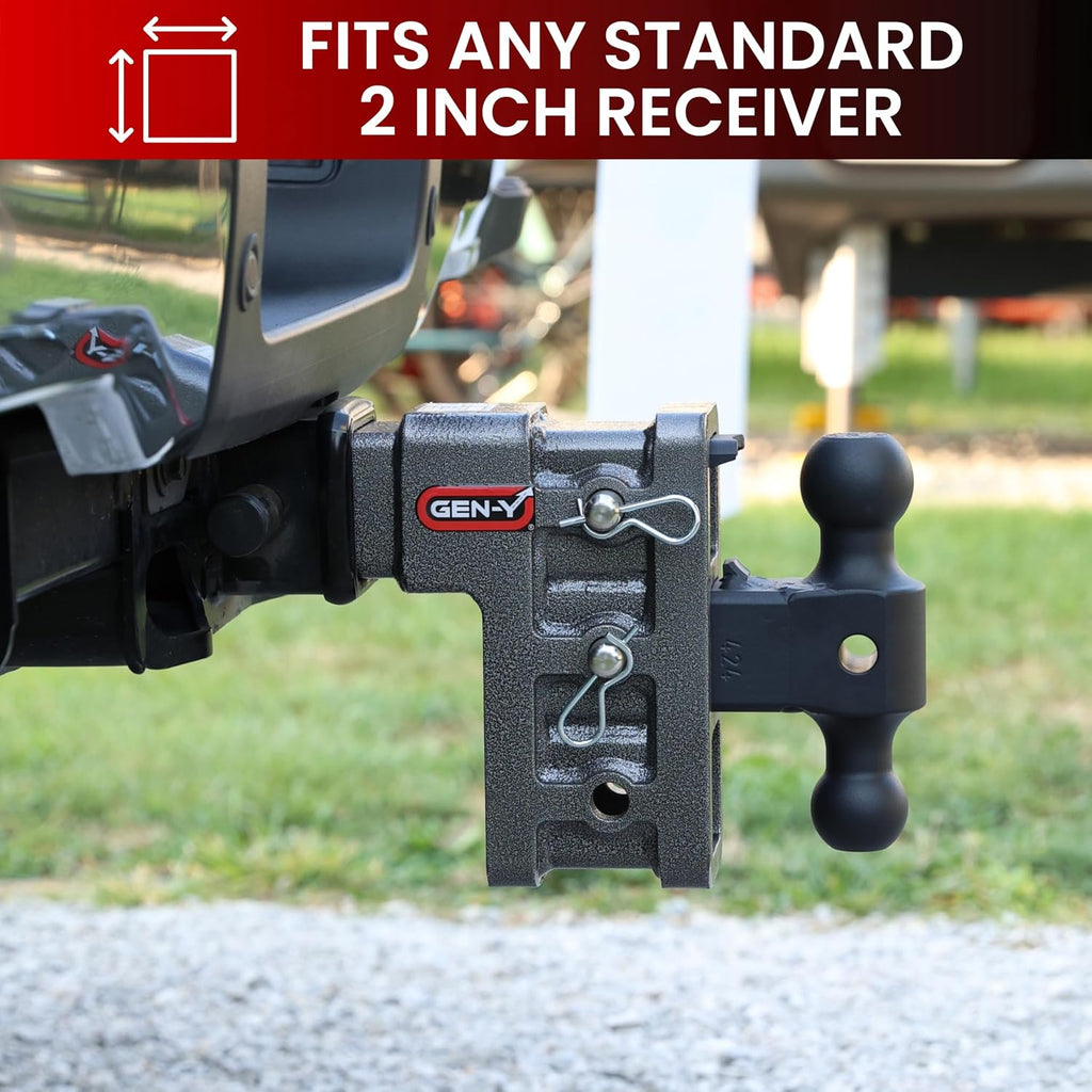 GEN-Y Hitch Tow Hitch for 2" Receiver - 5" Drop/Rise with 3 Adjustable Positions, 16,000 lbs Towing Capacity, 2,000 lbs Tongue Weight, Silver