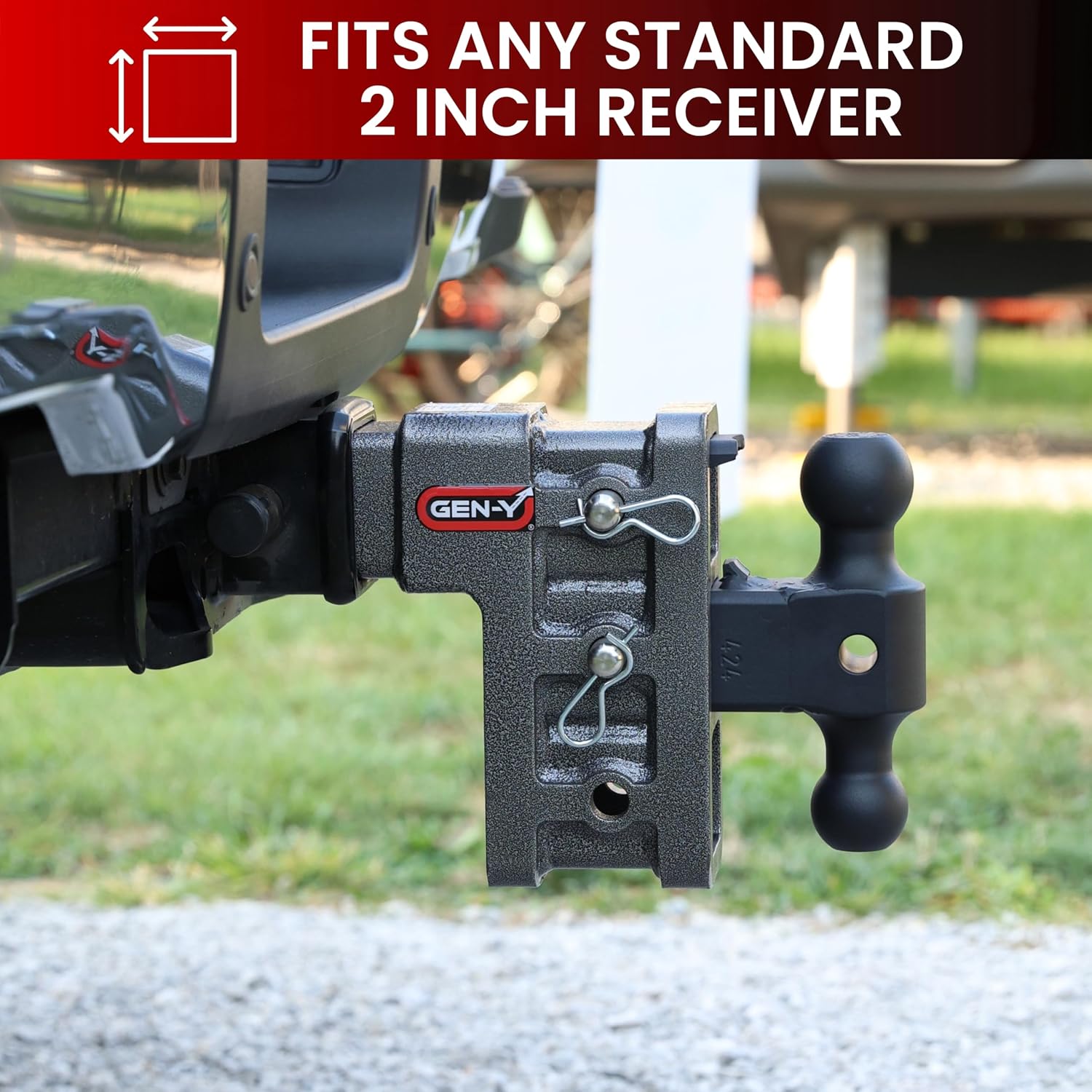 GEN-Y Hitch Tow Hitch for 2" Receiver - 5" Drop/Rise with 3 Adjustable Positions, 16,000 lbs Towing Capacity, 2,000 lbs Tongue Weight, Silver