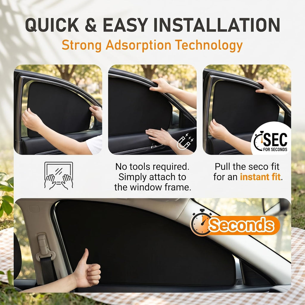 4 PCS Side Window Sun Shades, 100% Block Light Privacy Car Window Covers, Front/Rear Window Sun Protection for Heat Insulation, Fit for Breastfeeding, Taking a Nap, Changing Clothes (Black)