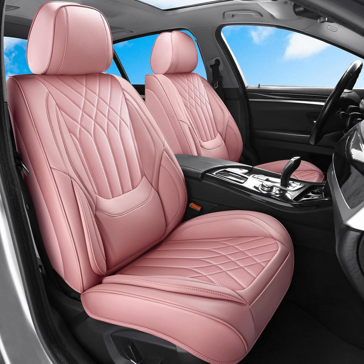 pink car seat covers full set universal 5-seater shown in use