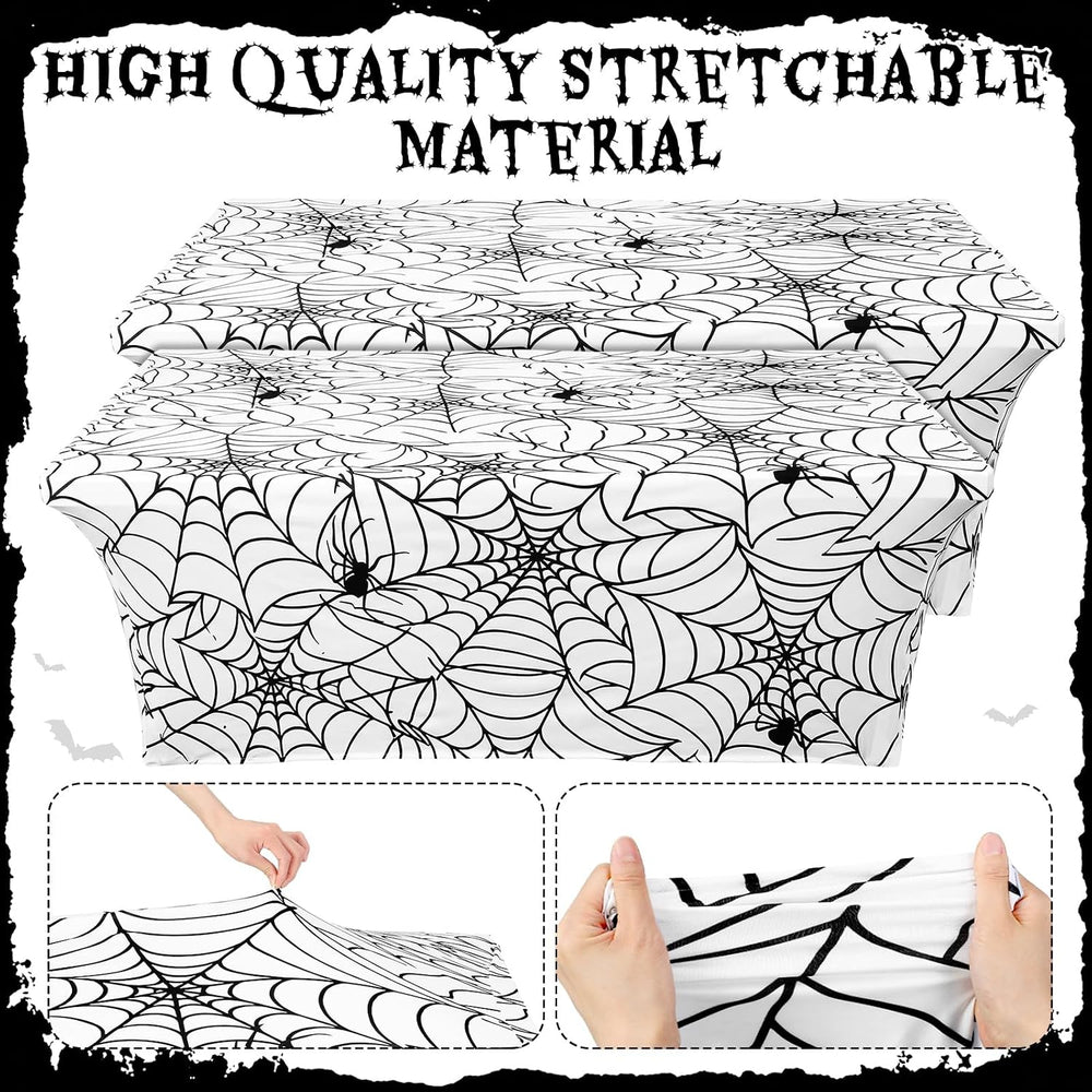 Frienda 2 Pcs Halloween Tablecloth 6ft White Spiderweb Stretch Table Covers