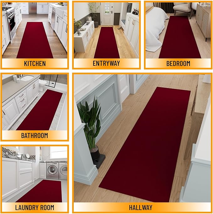 Ottomanson Hallway Runner Rug 2'7" x 9'10" Non Slip Solid Area Rugs Easy to - Image 3
