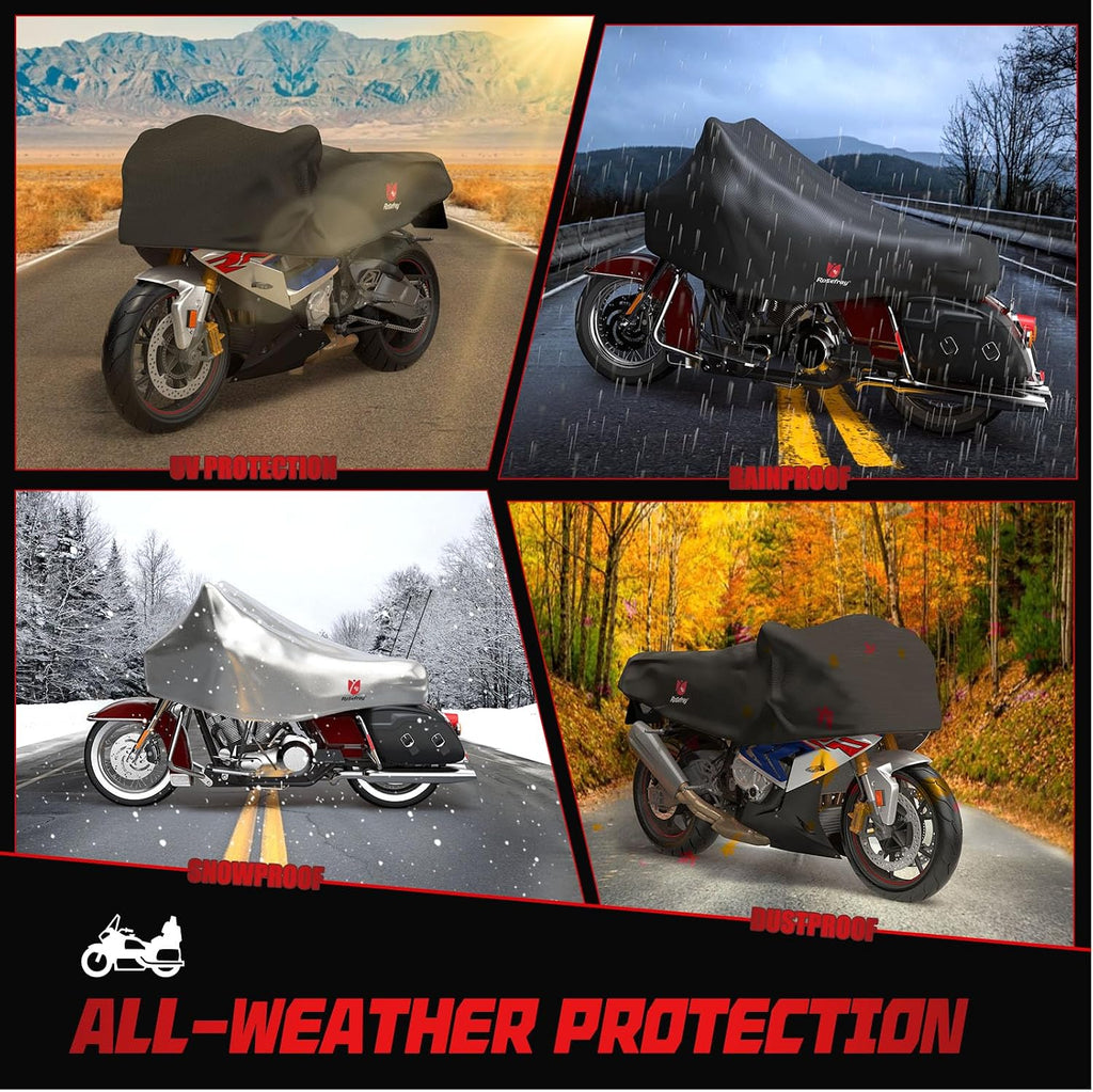 420D Motorcycle Half Cover-Outdoor Waterproof All Weather Protection Lightweight Half Cover,Black XL Size for Most Touring Models Harley Davidson,Honda Goldwing,Road King Street Glide