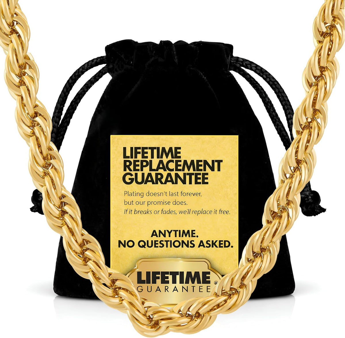 lifetime jewelry 7mm gold rope chain for men, main product view