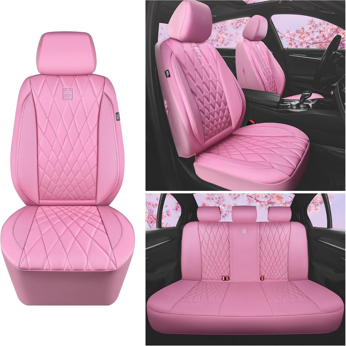 car pass 5 seats piping luxury leather seat, front angle view
