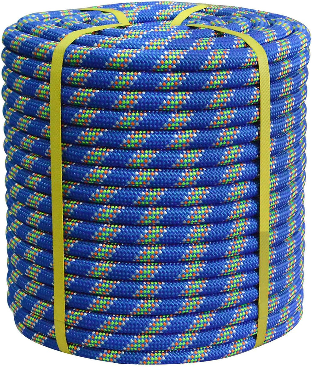 Double Braided Arborist Rigging Rope, 3/4" x 50 ft Strength Bull Rope, 48-Strand Polyester Static Rope for Tree Work, Pulling, Towing, Swing(Blue)