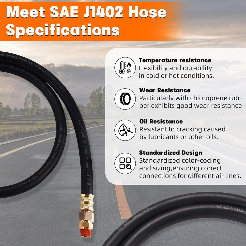 2PCS 3/8" Air Brake Chamber Hose with PTFE Tape